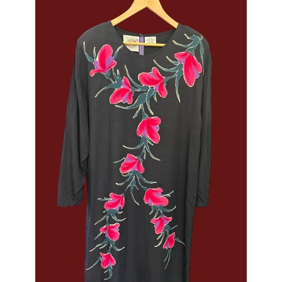 Vintage Passports Pier 1 Imports Black Floral Maxi Dress Large Y2K Dark Romantic - Picture 2 of 5